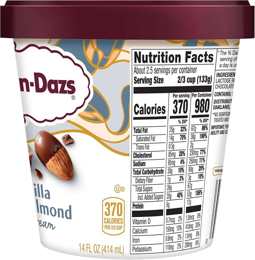 Häagen-Dazs Vanilla nutrition label